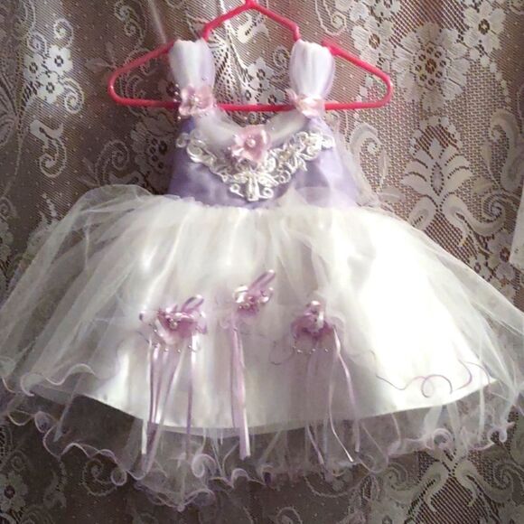 Lavender White Purple Infant Satin Tulle Applique Tutu Dress Pearl Floral Accent - Picture 1 of 11
